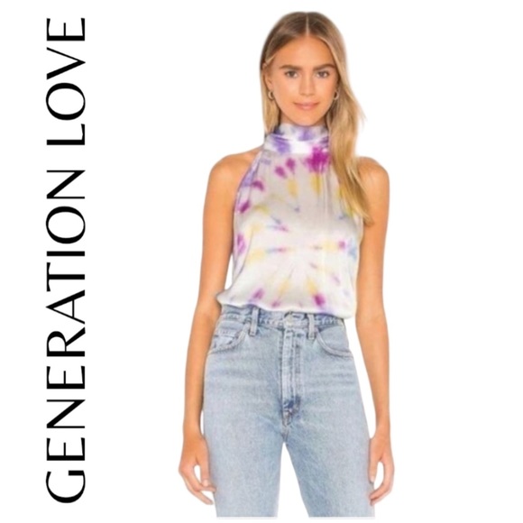 Generation Love Tops - NWT Generation Love Kaylee Tie Neck Tank Cloud Print Size Small 100% SILK